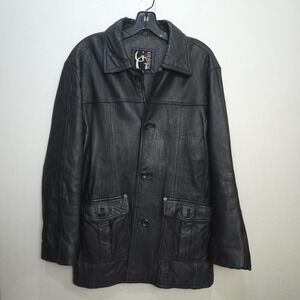 GUESS Genuine Leather Jacket Mens Medium Black Button Down Motorcycle Pockets M